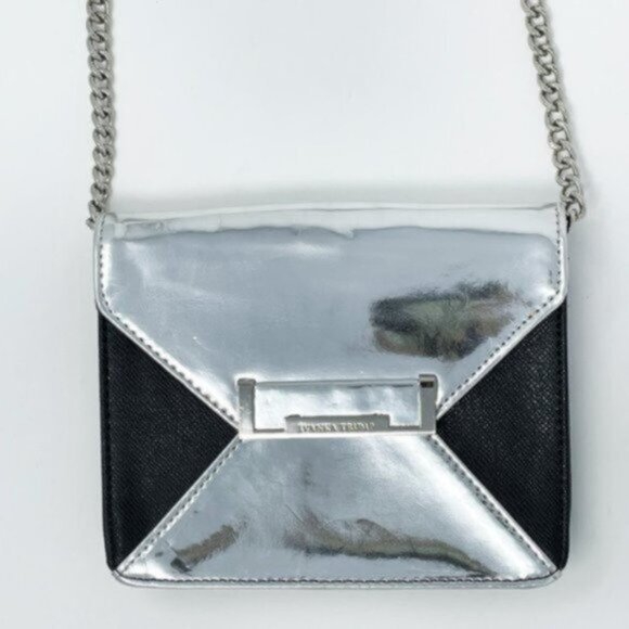 Ivanka Trump Purse Bag In Metallic Silver And Black Faux Leather - Picture 2 of 7